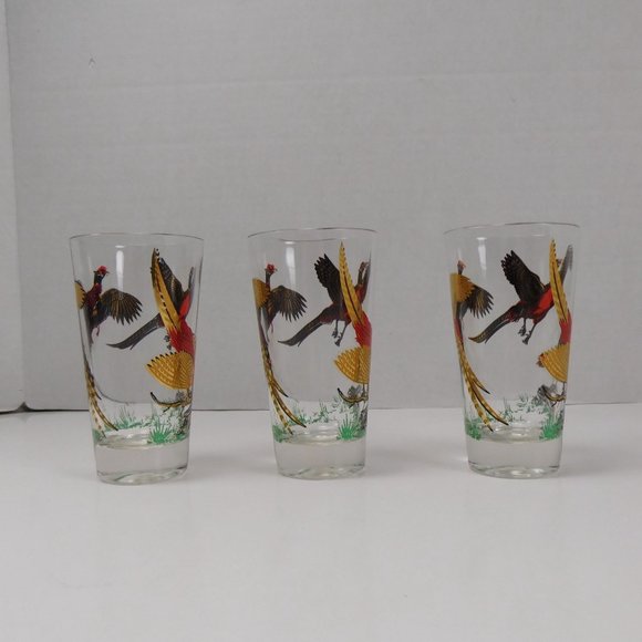 Lot Of 3 Vintage Hazel Atlas Glass 10oz. Tumbler Flying Pheasants - Picture 3 of 7